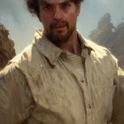 Image similar to detailed cinematic wide shot of short man with recessed chin chantalt tilt weak jawline and bug eyes dirty round face poor clothes smooth, highly detailed sharp focus, photorealistic, ultra realistic, spring light, painting by gaston bussiere, craig mullins, j. c. leyendecker