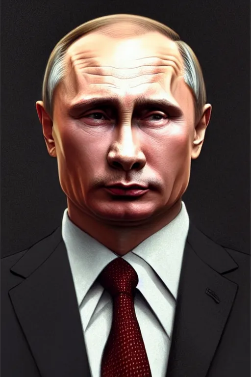 Image similar to vladimir putin with the iconic kim jong un hairstyle, realistic portrait, symmetrical, highly detailed, digital painting, artstation, concept art, smooth, sharp focus, illustration, cinematic lighting, art by artgerm and greg rutkowski and alphonse mucha