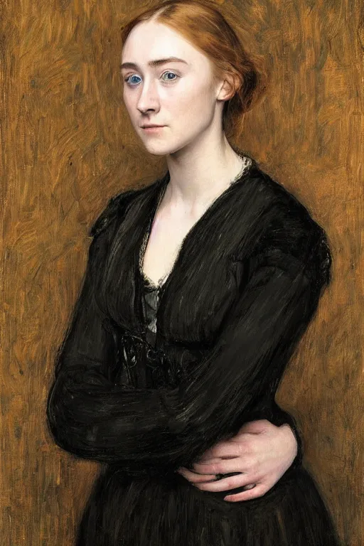 Prompt: a true-to-life portrait of Saoirse Ronan painted by John Everett Millais, real-life accurate, symmetrical eyes, anatomically accurate