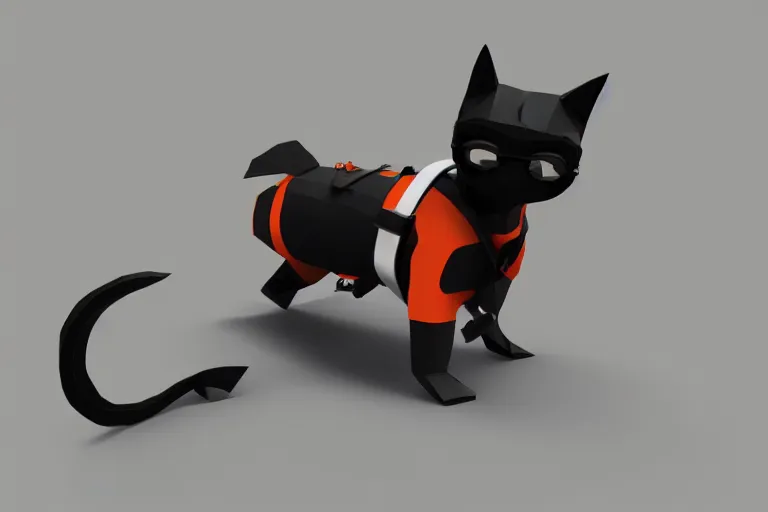 Prompt: a cat dressed as a scuba diver swimming underwater, low poly, render, blender, low polygon, creepy, vast,