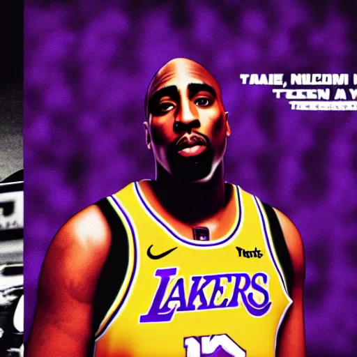 prompthunt: tupac shakur in lakers jersey, biggie smalls in a nets