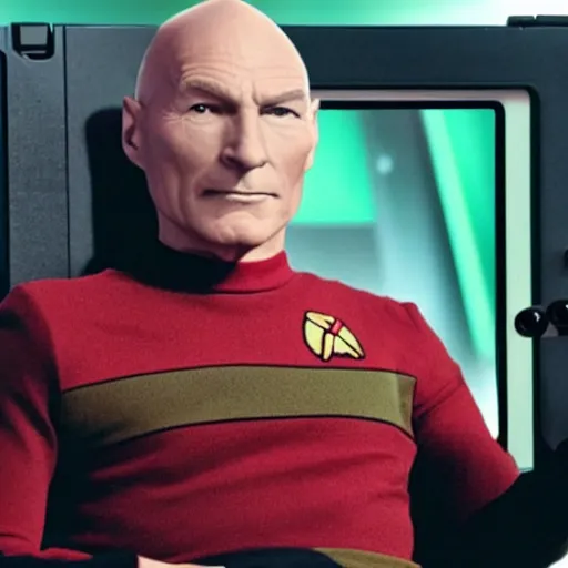 Prompt: captain picard playing on his nintendo switch on the borg cube
