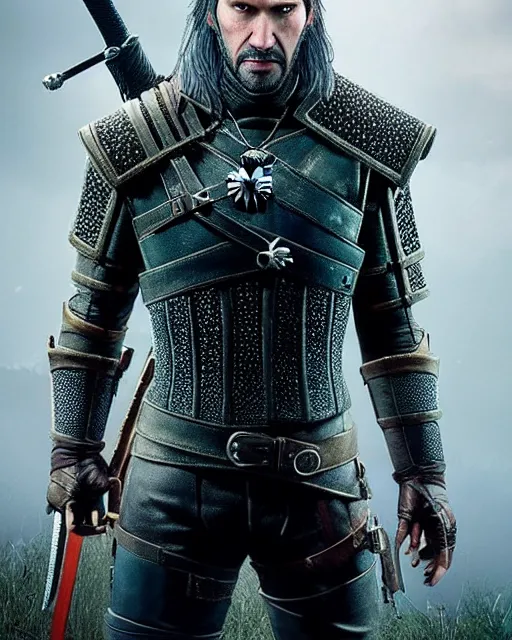 Prompt: Keanu Reevez in the role of Witcher III Gerald of Rivia, amazing short, ultra detailed