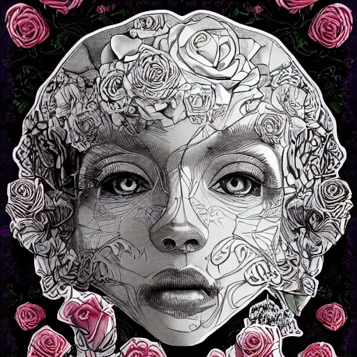 Image similar to the anatomy of a head of lettuce with roses that resemble a beautiful woman, an ultrafine detailed illustration by james jean, intricate linework, bright colors, final fantasy, behance contest winner, vanitas, angular, altermodern, unreal engine 5 highly rendered, global illumination, radiant light, detailed and intricate environment