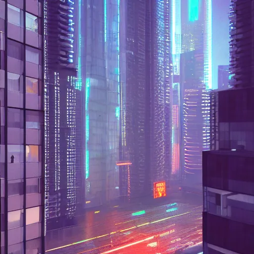 Image similar to cyberpunk apartment, futuristic, cyberpunk city view from apartment window, apartment, night, rain, volumetric light, ray traced, photography, behance