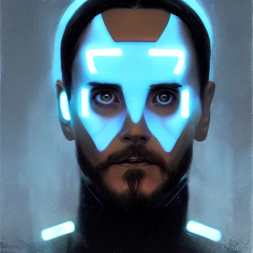 Image similar to A portrait of Jared Leto, Tron art, art by greg rutkowski, matte painting, trending on artstation