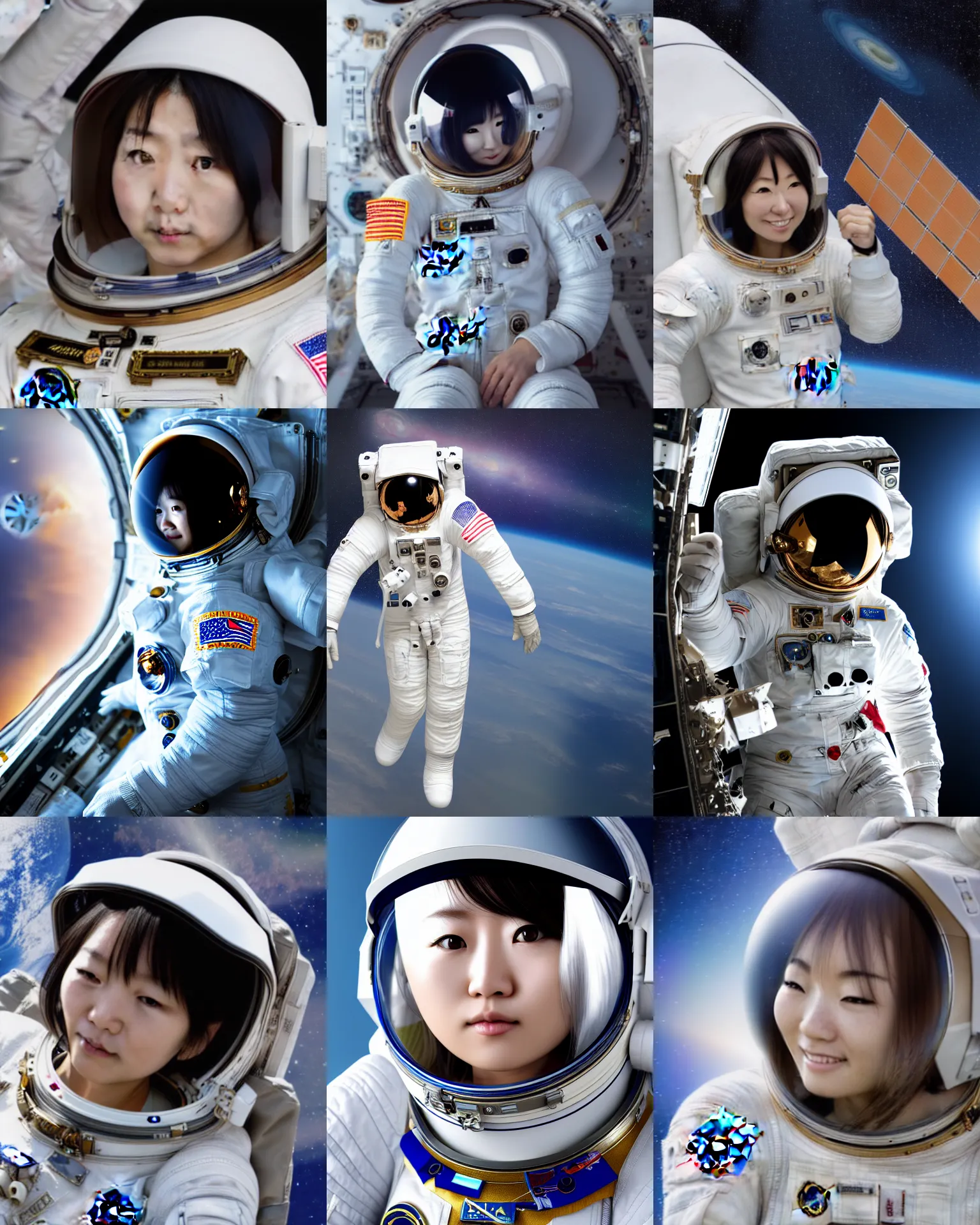 Prompt: japanese girl astronaut, close angel, real photo, 8 k resolution, nasa photos, photorealistic,