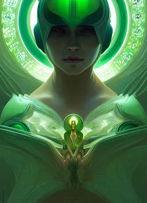 Image similar to symmetry!! green lanturn, sci - fi, global illumination!! intricate, elegant, highly detailed, digital painting, artstation, concept art, smooth, sharp focus, illustration, art by artgerm and greg rutkowski and alphonse mucha