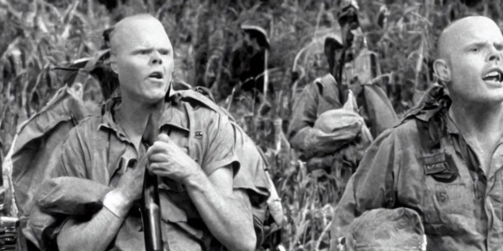 Image similar to a film still of Bill burr in platoon, high quality