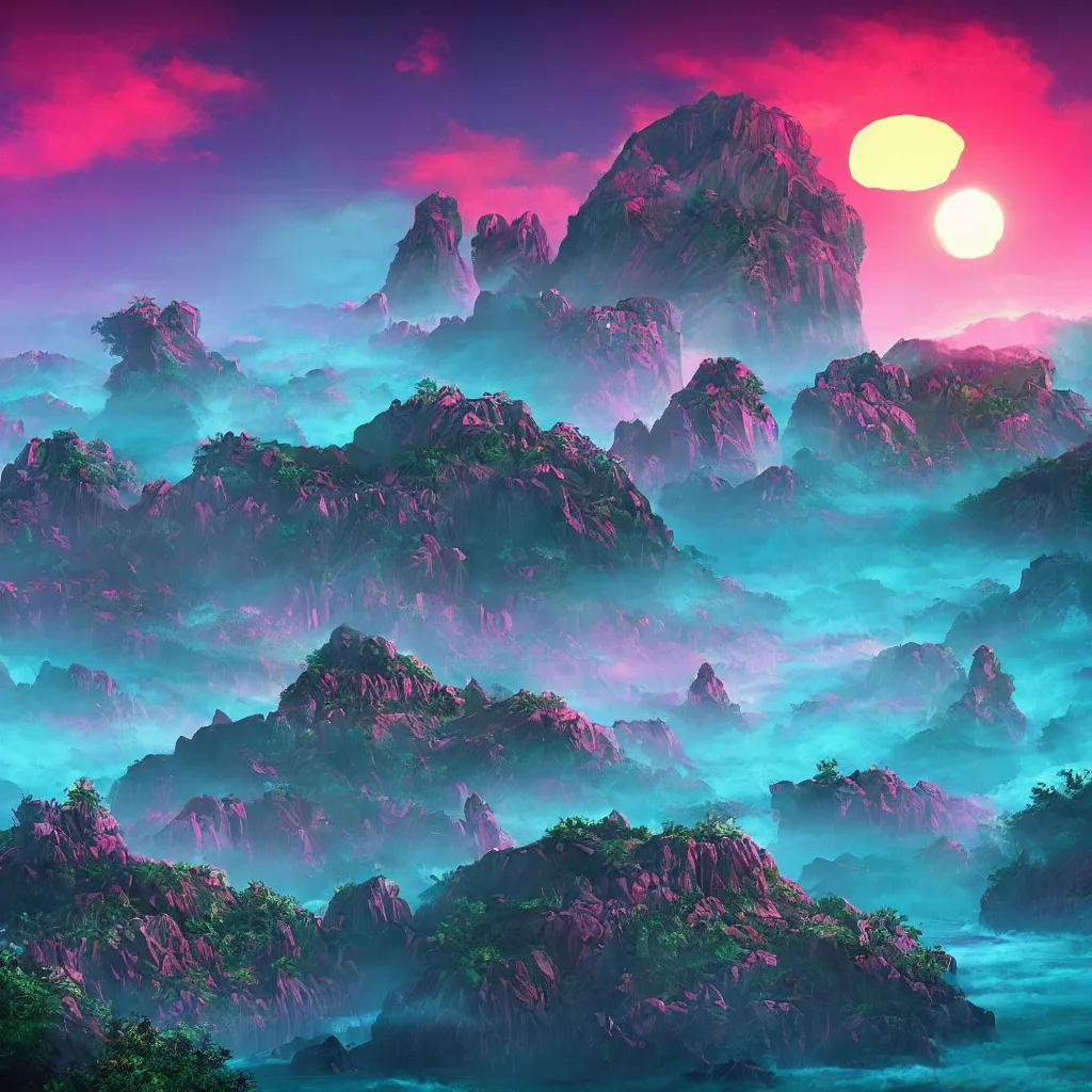 Image similar to 80s landscape photo, realistic, ET, goonies, retrowave, synthwave