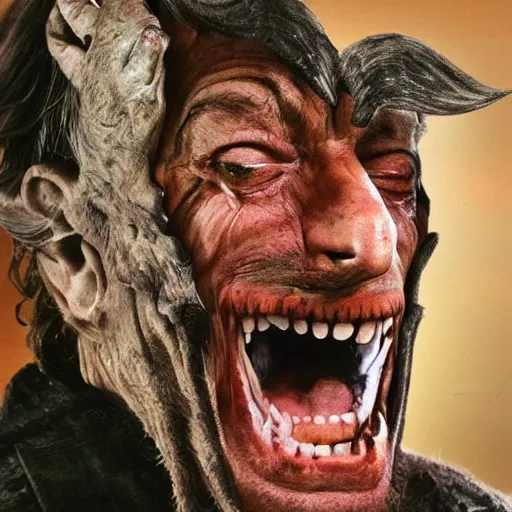 Prompt: jim varney in pain transforming under the full moon into a werewolf, full terror on his face. award winning stunning photography