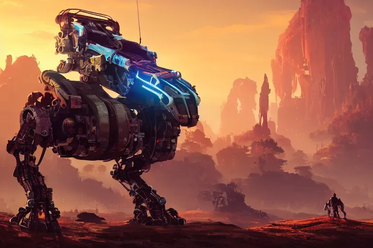 Image similar to rollerback machine mecanical creature robot of horizon forbidden west horizon zero dawn radiating a glowing aura global illumination ray tracing hdr fanart arstation by ian pesty and alena aenami artworks in 4 k