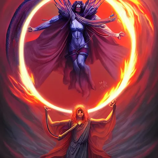 Image similar to demon opening a portal to heaven by magali villeneuve and by wlop