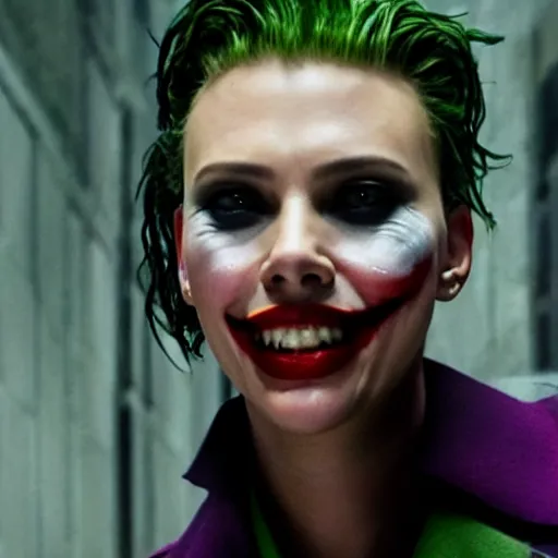 Image similar to awe inspiring Scarlett Johansen as The Joker 8k hdr