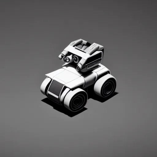 Prompt: Gorgeous isometric product photography of WALL-E designed by Dieter Rams