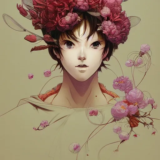 Image similar to prompt : flower character portrait soft light painted by james jean and katsuhiro otomo and erik jones, inspired by akira anime, smooth face feature, intricate oil painting, high detail illustration, sharp high detail, manga and anime 1 9 9 9