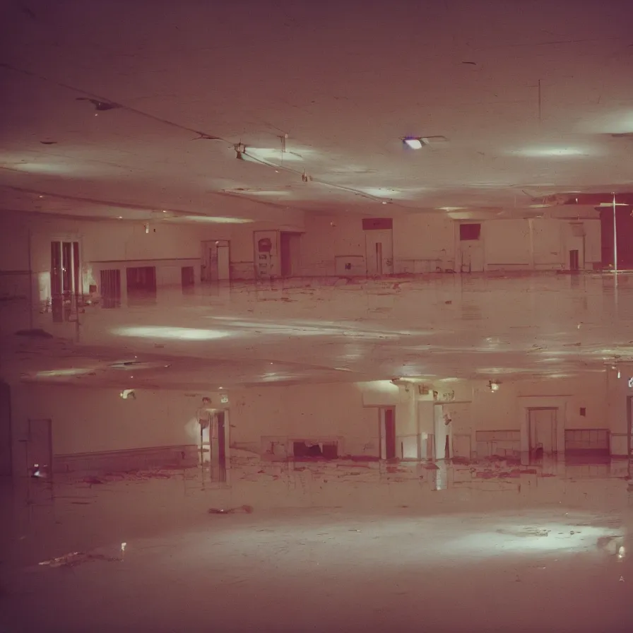 Image similar to 7 0 s movie still of an empty soviet ballroom flooded with blood, cinestill 8 0 0 t 3 5 mm, heavy grain, high quality, high detail