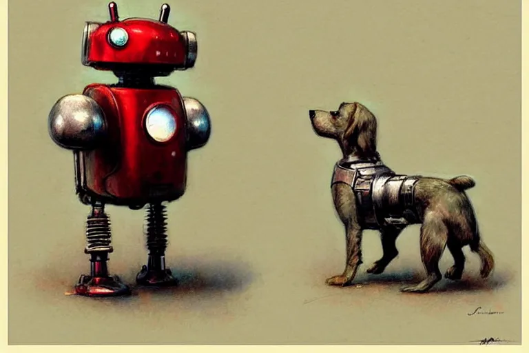 Image similar to adventurer ( ( ( ( ( 1 9 5 0 s retro future robot android dog. muted colors. ) ) ) ) ) by jean baptiste monge!!!!!!!!!!!!!!!!!!!!!!!!! chrome red