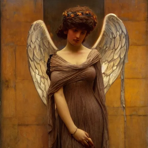 Prompt: oil painting on wood. 1 8 9 6. angel of darkness tortured torment gesture agony despair. by herbert james draper, sir lawrence alma - tadema, john william godward. epitome of victorian era.. cinematic criterion composition filmography. 4 k post - processing photoshop trending on artstation