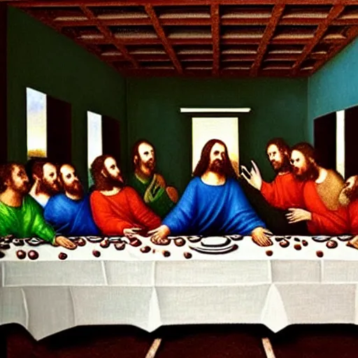 Prompt: The Last Supper with Elon Musk, oil painting masterpiece,