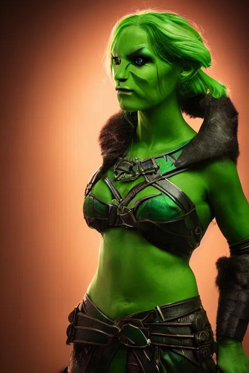 Prompt: a green-skinned female DND verdan, high resolution film still, 8k, HDR colors, cosplay, studio lighting