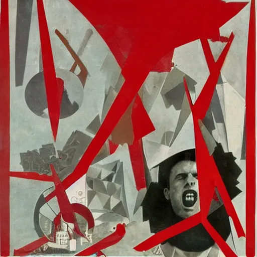 Prompt: sea of blood, anarchy, constructivist collage by diego velazquez and alexander rodchenko