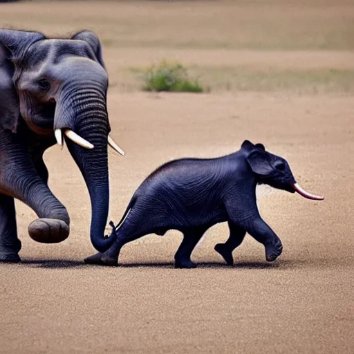 Prompt: mouse chasing a running elephant