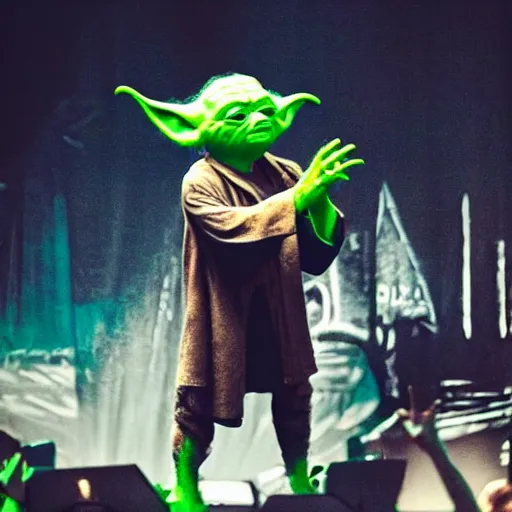 Prompt: Yoda performing a concert at Lollapalooza