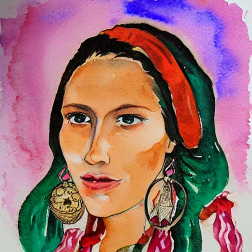 Image similar to Portrait of young gypsy woman. Fortune teller. Watercolor