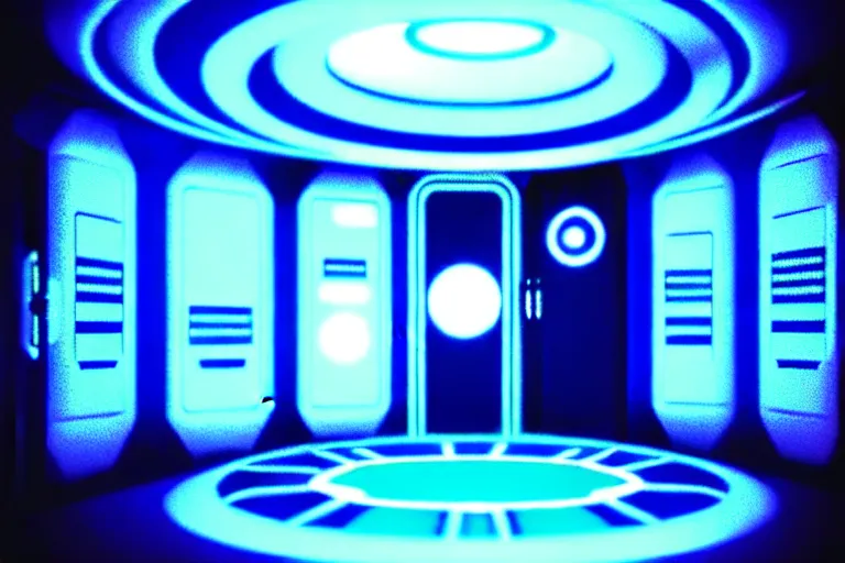 Image similar to futuristic tardis interior stylized like portal 2