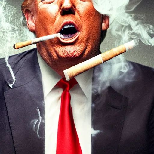 Image similar to a high detail photo of donald trump smoking a cigarrette, subject= donald trump, subject detail: extremly detailed, subject action: smoking a cigar, photorealism, dramatic lighting, award winning photograph, trending on artstation