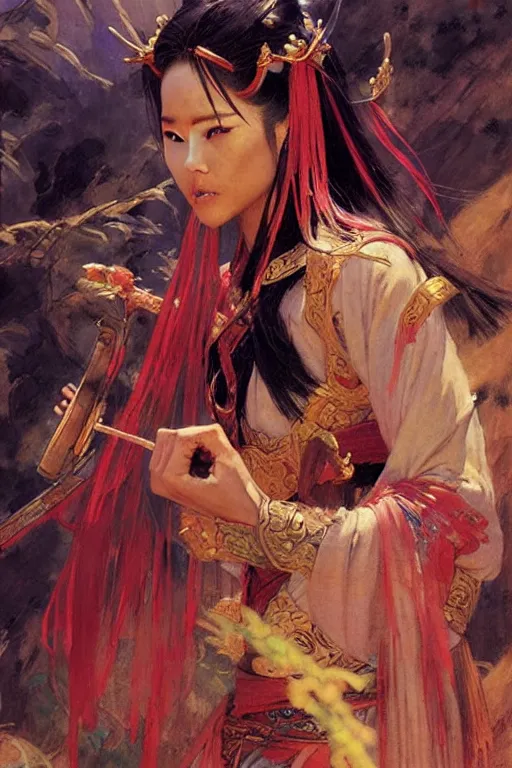 Image similar to wuxia, character design, ancient china, colorful, painting by gaston bussiere, craig mullins, j. c. leyendecker, tom of finland