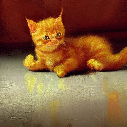 Prompt: baroque painting of ginger kitten by Van Gogh, hyper detailed, artstation, high definition cgsociety, render, cinematic, symmetry, oil painting, canvas !