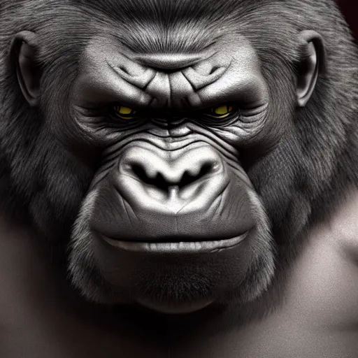 Image similar to angry tough gorilla with tattoos, punk gorilla, interesting 3 d character concept by tiger hkn and gediminas pranckevicius, maplestory, game art, hyper detailed, character modeling, cartoon, cinematic, ray tracing, fur details, maya, c 4 d