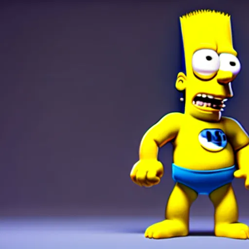 Image similar to Bart Simpson in Monster Inc from Pixar, uncropped, centered, octane render, volumetric, raytracing, trending on artstation