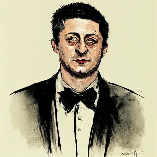 Image similar to portrait of zelensky by ralph steadman