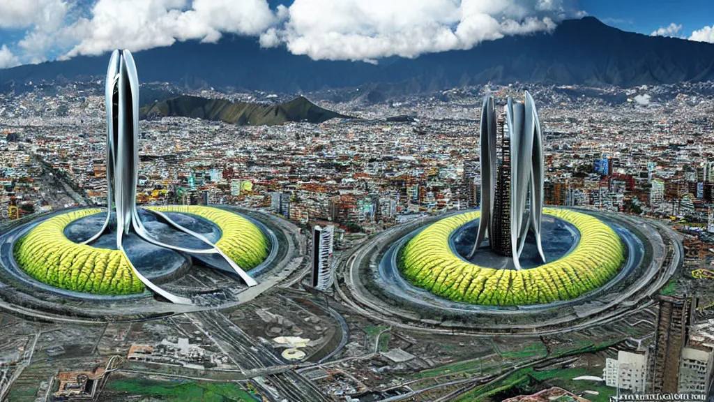 Prompt: Super-Nuclear, Ultra-Natural, Quito, Ecuador; by Oswaldo Moncayo and Vincent Callebaut; Art Direction by James Cameron;