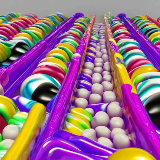 Prompt: The most delicious looking candy inside Willy Wonka's factory, photorealism, 3D render, 8k