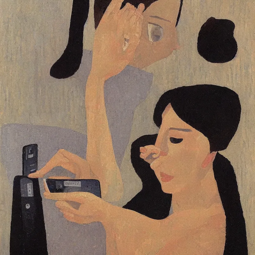 Prompt: a painted portrait of a smartphone by felice casorati, aesthetically pleasing and harmonious natural colors, expressionism