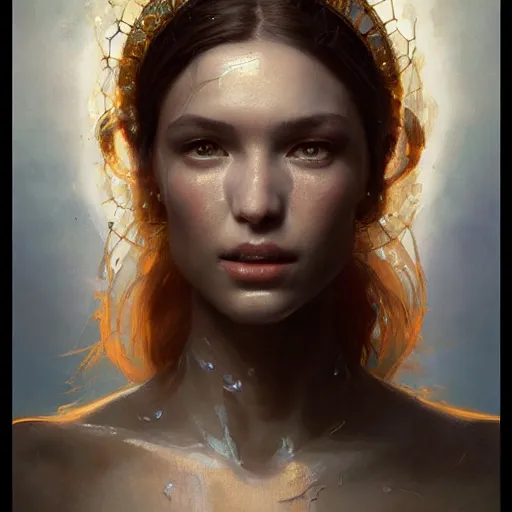 Image similar to a beautiful portrait of a goddess with transparent skin by greg rutkowski and raymond swanland, trending on artstation, ultra realistic digital art