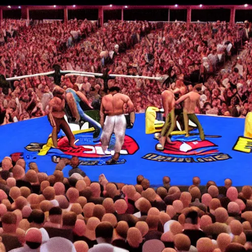 Image similar to WWF royal rumble 1998, realistic render