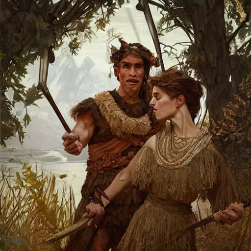 Prompt: Neanderthal wedding, historically accurate, highly detailed, highly detailed, digital painting, artstation, concept art, smooth art, sharp focus, illustration, art by artgerm and greg rutkowski and alphonse mucha and loish and WLOP