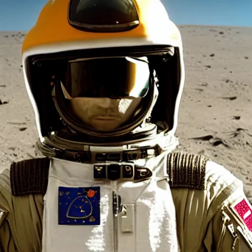 Image similar to close - up of a kurdish astronaut in a movie directed by christopher nolan, movie still frame, promotional image, imax 7 0 mm footage