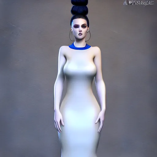 Image similar to curvy feminine hot goth cutie in a sublime elegant polished sequined white-blue latex neck-high or tube-top floor length gown, thin waist, cgsociety, photorealistic, comfy ambience, idealistic, 16k, smooth, sharp focus, trending on ArtStation, volumetric lighting, fully clothed, worksafe