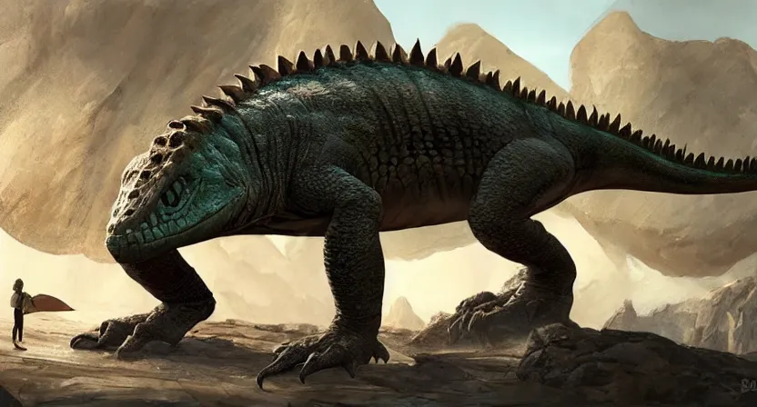 Prompt: a giant reptile with a disc shaped mouth that eats rocks, concept art by doug chiang cinematic, realistic painting, high definition, digital art, symmetrical, very detailed, extremely high detail, photo realistic, concept art, unreal engine 5,