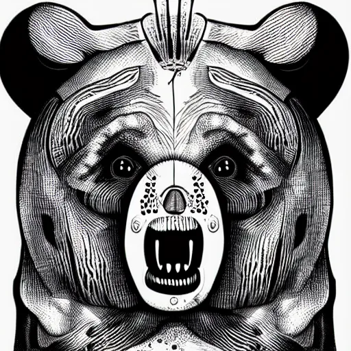 Image similar to black and white illustration creative design, scary bear, body horror