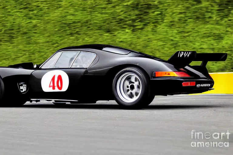 Prompt: porsche short tail 1 9 7 2 le mans film photograph black wheels black rims full view