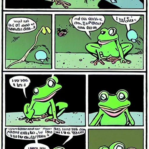 Image similar to cute frog by bill watterson, cartoon, cute