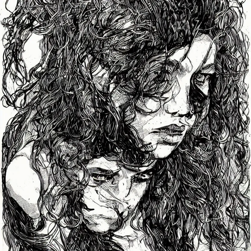 Image similar to portrait of shakira in the style of marc silvestri pen and ink drawing, high detail