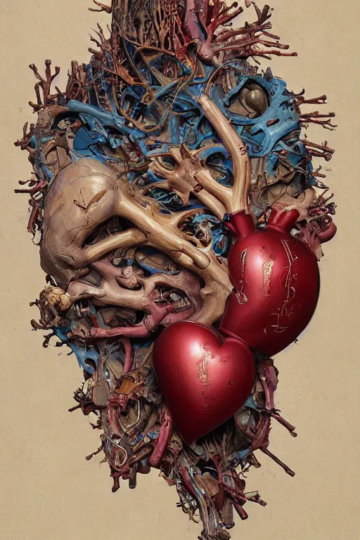 Image similar to accurate anatomical heart imagined as wood board painting palette, painted by ruan jia, raymond swanland, lawrence alma tadema, zdzislaw beksinski, norman rockwell, jack kirby, tom lovell, alex malveda, greg staples, artgerm, greg rutkowski and alphonse mucha